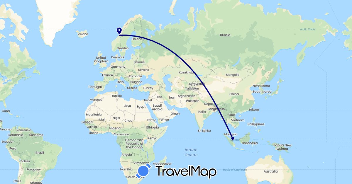 TravelMap itinerary: driving in Norway, Singapore (Asia, Europe)